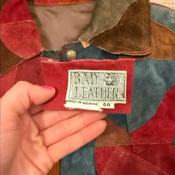 VINTAGE BadLeather Mens Sz 44 Multicolor Patchwork Leather Jacket